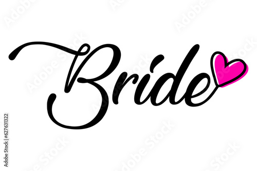 Letras de la palabra Bride en texto manuscrito con silueta de corazón para su uso en invitaciones y tarjetas