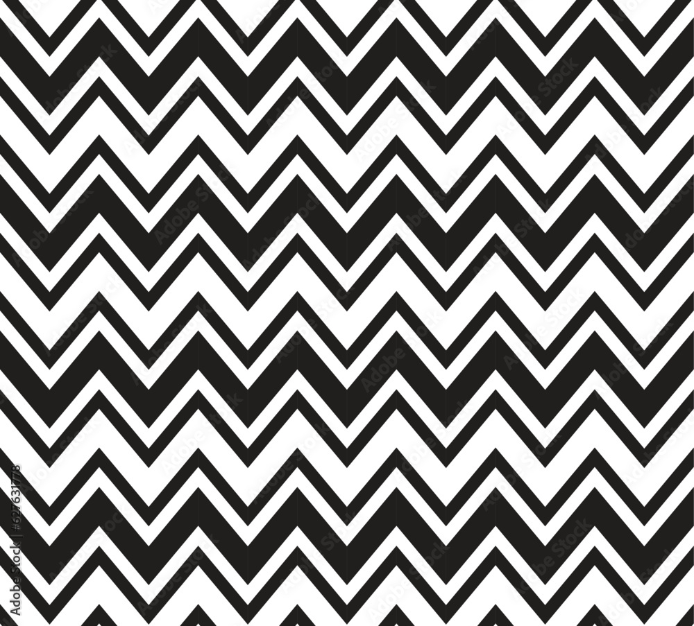 Seamless pattern, seamless black and white vector pattern with zig zag waves