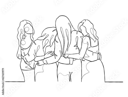Continuous one line drawing group of friends illustration. Vector illustration.