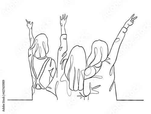 Continuous one line drawing group of friends illustration. Vector illustration.