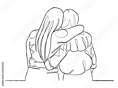 Continuous one line drawing group of friends illustration. Vector illustration.