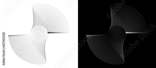Lines and arrows in spiral. Art line geometric design. Black lines on a white background and white lines on the black side.