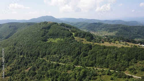 Aerial Summer Landscape of Erul mountain near Kamenititsa peak, Pernik Region, Bulgaria photo