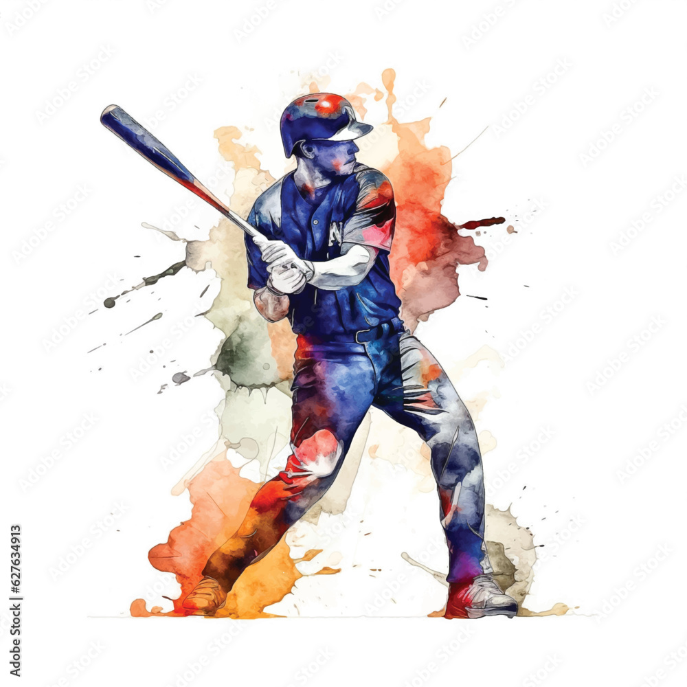 Baseball player watercolor paint 