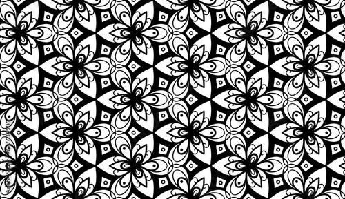 black and white seamless pattern with flowers