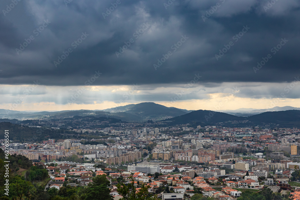 City view of Braga on a stormy day, Portugal
