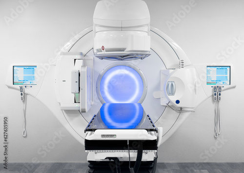 Obraz na plátně Cancer therapy, advanced medical linear accelerator in the therapeutic radiation oncology to treat patients with device