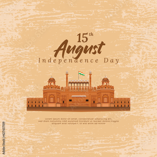 15th August india Independence Day advertisement design with red fort historical building poster or banner 2023 vector file