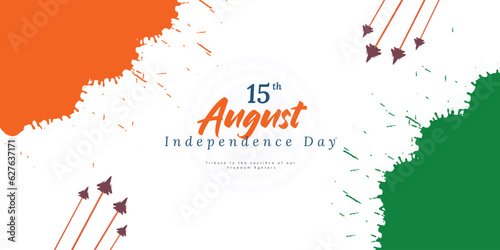 15th August india Independence Day greeting banner or poster design with abstract tricolour grunge splash backgroung post 2023 vector file