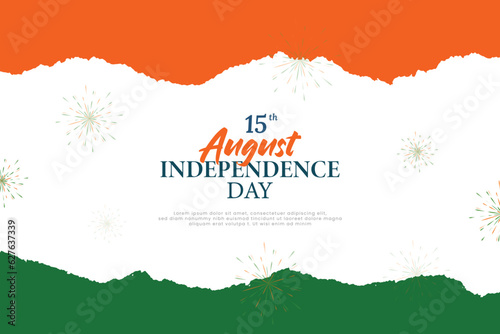 Indian 15 august independence day orange and green torn paper background social media post or banner and poster design