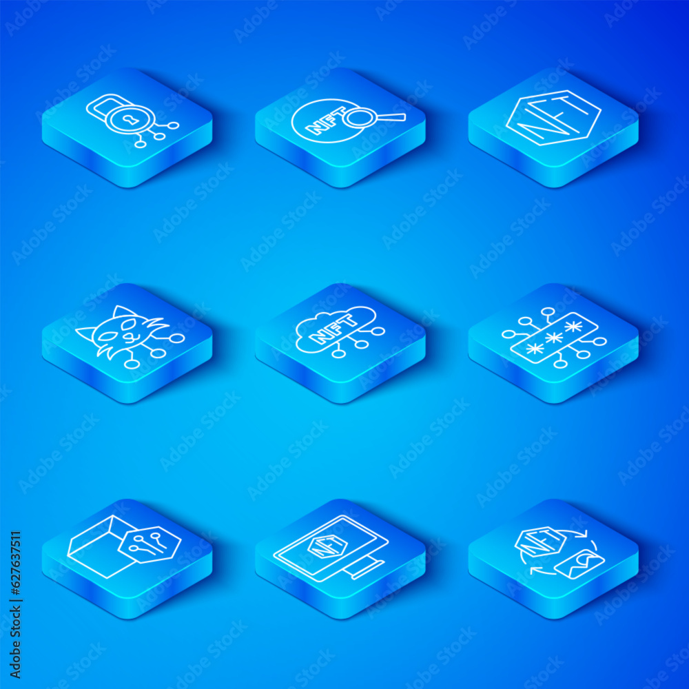 Set line NFT Digital crypto art, cloud, Monitor with store app, Cyber security, and icon. Vector Set line NFT Digital crypto art, cloud, Monitor with store app, Cyber security, and icon. Vector