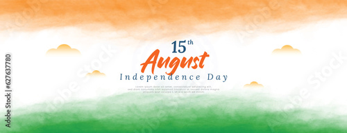 15th August india Happy Independence Day greeting banner design with watercolor poster vector illustration