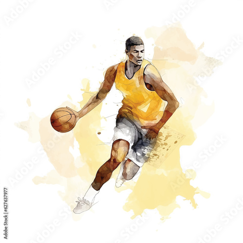 A man playing BasketBall watercolor paint