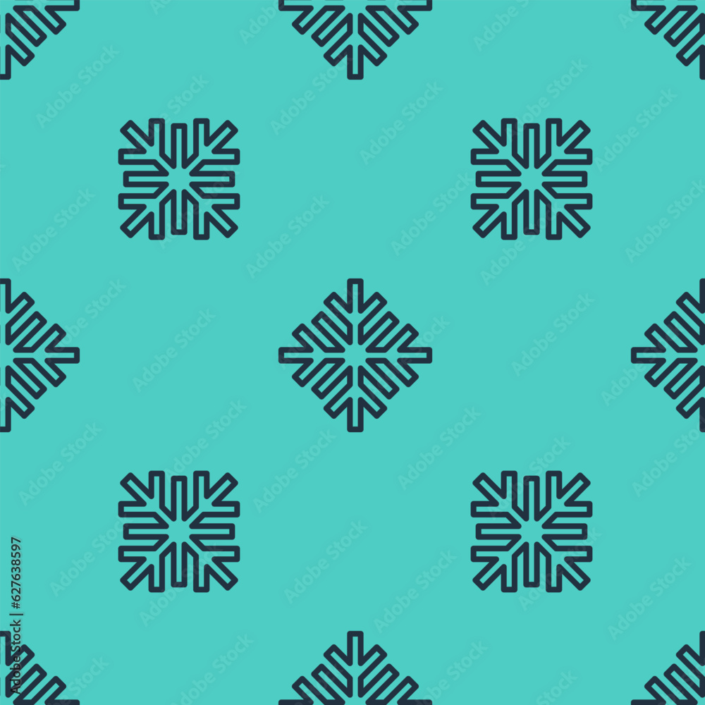 Black line Snowflake icon isolated seamless pattern on green background. Vector Black line Snowflake icon isolated seamless pattern on green background. Vector