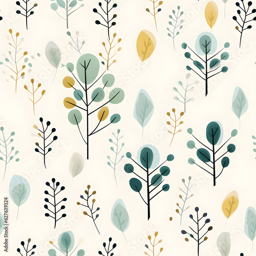 seamless floral pattern Minimalistic outdoor. - Camping, travel, tree, mountains, endless tile. 