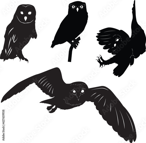 Set of silhouettes of owls