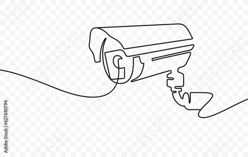 Continuous one line drawing of outdoor surveillance camera vector design. Single line illustration on the theme of CCTV, security camera and face recognition people traffic on transparent background