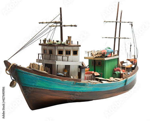 Print op canvas Realistic fishing boat in local village on transparent background (PNG)
