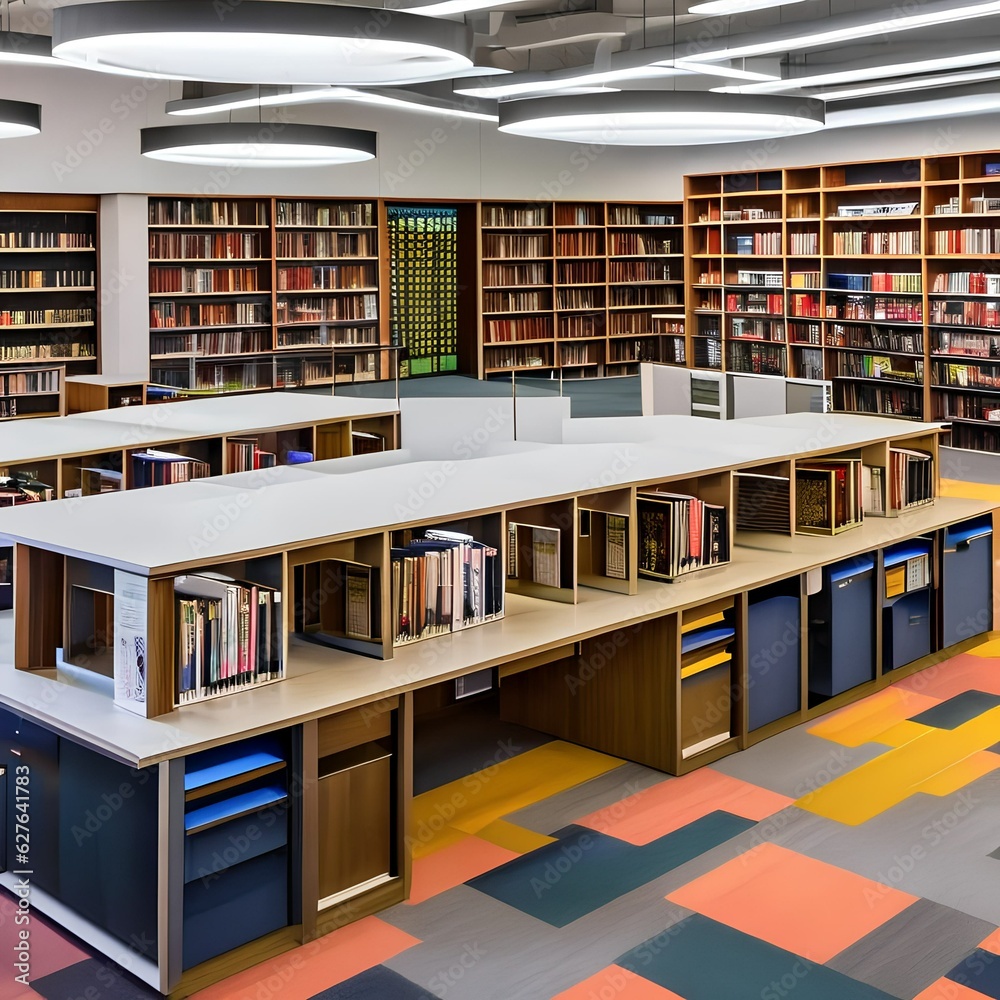 A modern library with flexible spaces that cater to various learning styles and information needs2 A modern library with flexible spaces that cater to various learning styles and information needs2