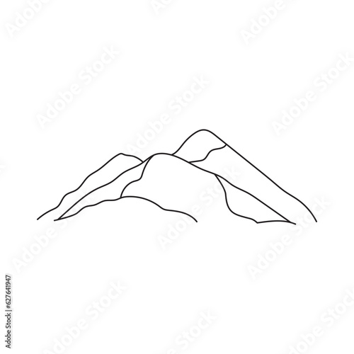 Abstract mountain range landscape background. Simple line drawing of mountains. Modern one line nature illustration. Vector wallpaper for icon, logo, travel poster, tourism card