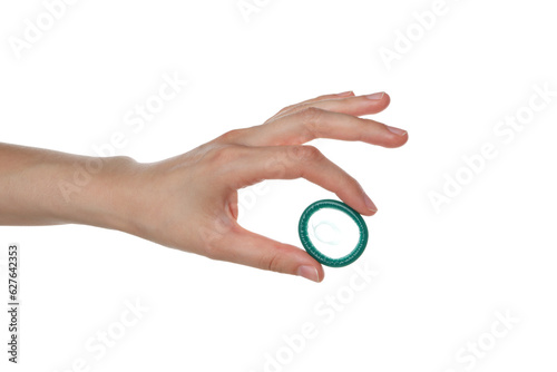 PNG,condom in hands close-up, isolated on white background