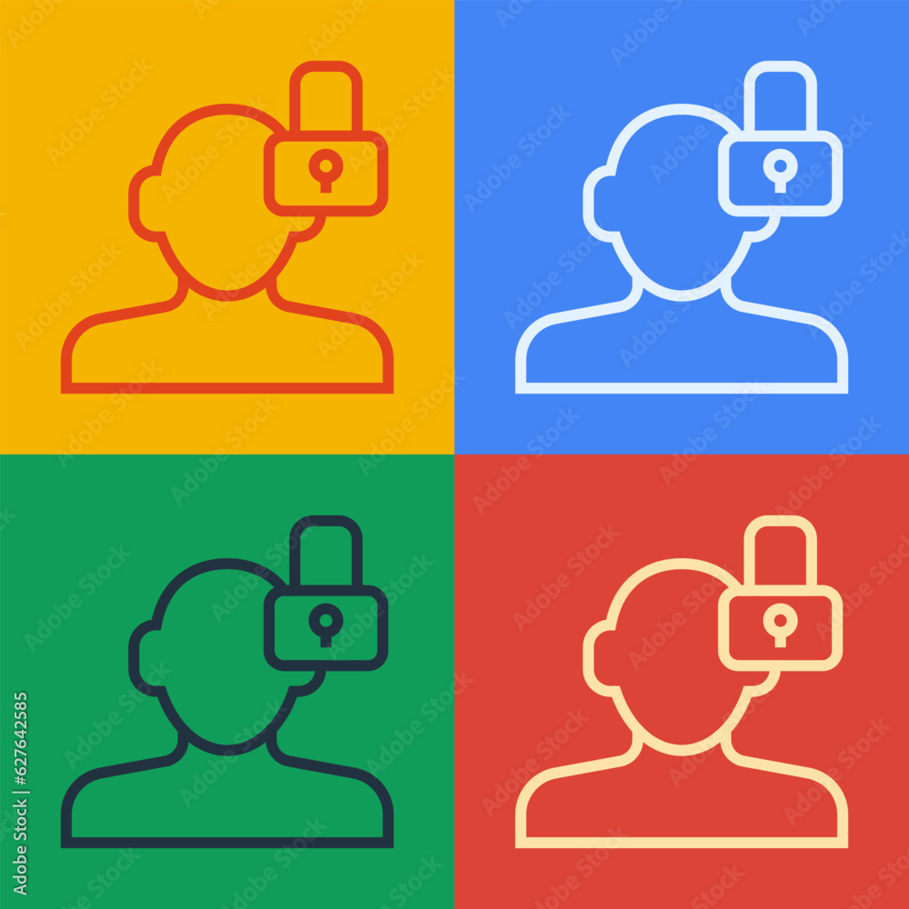 Pop art line Closed personality icon isolated on color background. Introvert psychology. Vector Pop art line Closed personality icon isolated on color background. Introvert psychology. Vector