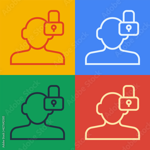 Pop art line Closed personality icon isolated on color background. Introvert psychology. Vector
