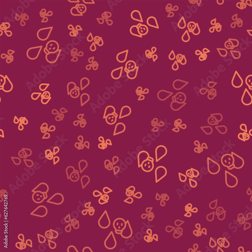 Brown line Acid rain and radioactive cloud icon isolated seamless pattern on red background. Effects of toxic air pollution on the environment. Vector