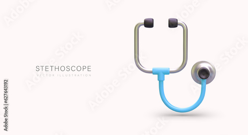 Realistic colored stethoscope. Mechanical tool of cardiologist, pulmonologist, therapist, pediatrician. Health control symbol. Concept for store of medical accessories. Advertising services