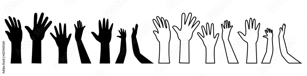 Raised hands icon vector. Hands up illustration sign. palm symbol or logo. Raised hands icon vector. Hands up illustration sign. palm symbol or logo.