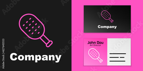 Pink line Sauna brush icon isolated on black background. Wooden brush with coarse bristles for washing in the bath. Anti cellulite massage. Logo design template element. Vector