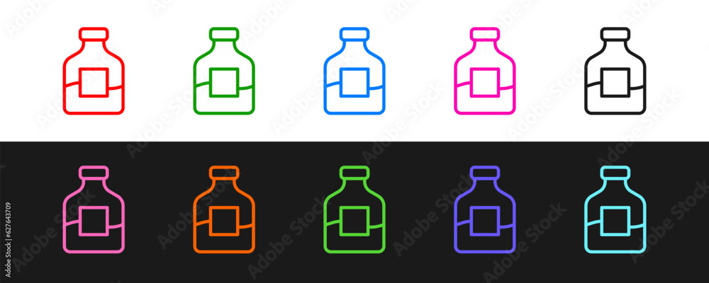 Set line Glass bottle of vodka icon isolated on black and white background. Vector