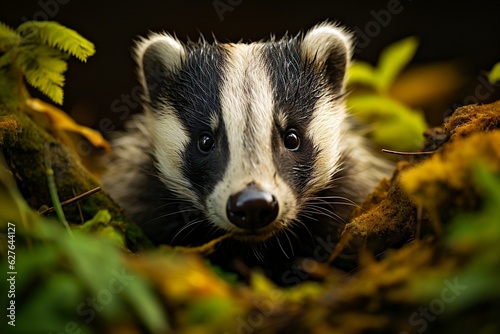 Charming Badger in the Lush Forest. Generative AI © Haider
