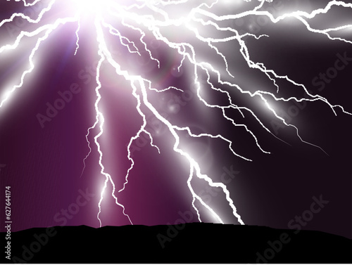 Vector image of realistic lightning. Flash of thunder on a transparent background.	


