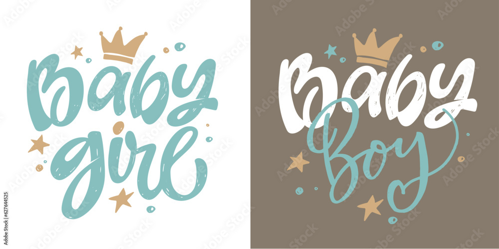 Vector of Little Princess Prince text for girls boys clothes. T-shirt design, card, banner template. Girl Boy calligraphy background. Little Girl Boy lettering typography. Baby shower