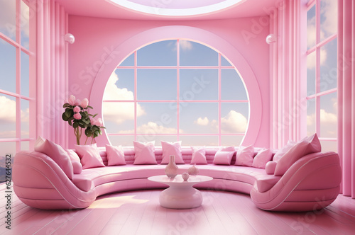 barbiecore. Pink interior. pink world. panoramic windows