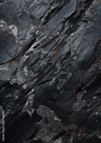 Abstract granite pattern on wet black stone, realistic coal, natural green energy. Generative Ai.