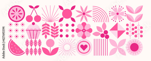 Abstract geometric floral pattern. Minimal natural flower plant shapes  eco agriculture concept. Vector illustration