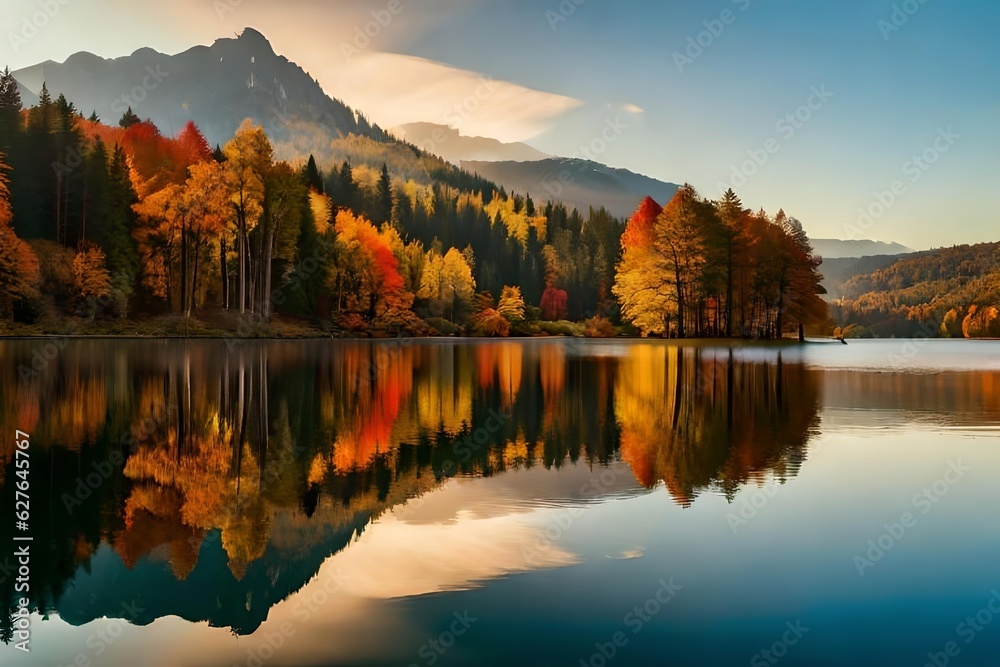 Fototapeta premium sunrise over the lake