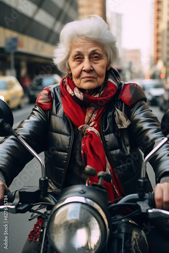Old Lady on Motorcycle created with GenAI