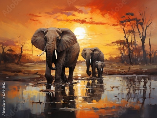 illustration paintings elephants unique wall paintings generative ai