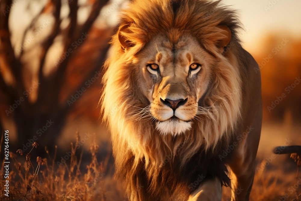 Majestic Lion with Mane in Etosha, Namibia. Generative AI