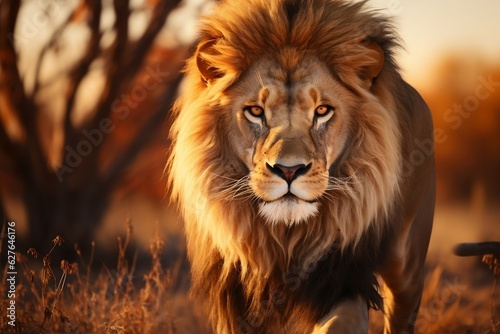 Majestic Lion with Mane in Etosha, Namibia. Generative AI © Haider