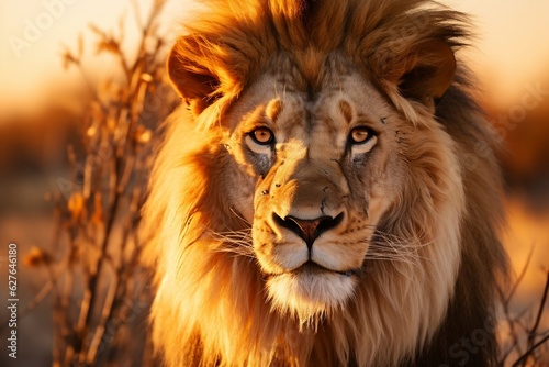 Majestic Lion with Mane in Etosha, Namibia. Generative AI © Haider