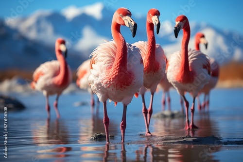 Chilean Flamingos phoenicopterus chilensis. Generative AI