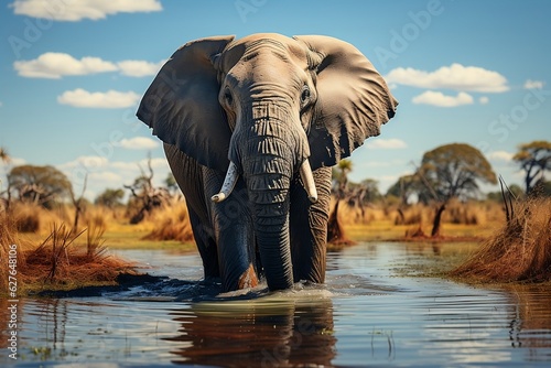 Okavango Delta Wild Elephant. Generative AI © Haider