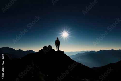 Silhouette of a Person on the Mountain Top