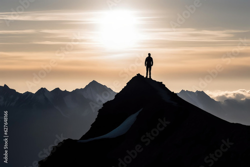 Silhouette of a Person Conquering the Mountain Peak