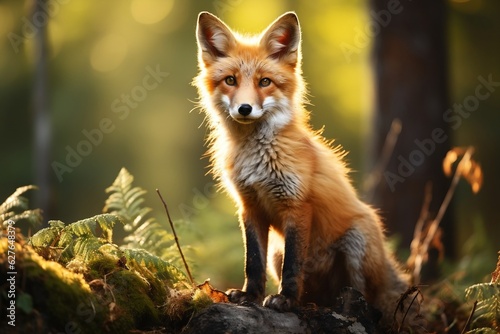 Red Fox Hunting Wildlife Scene. Generative AI