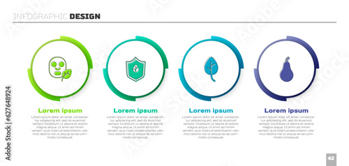 Set Facial cosmetic mask, Vegan food diet, Leaf or leaves and Pear. Business infographic template. Vector